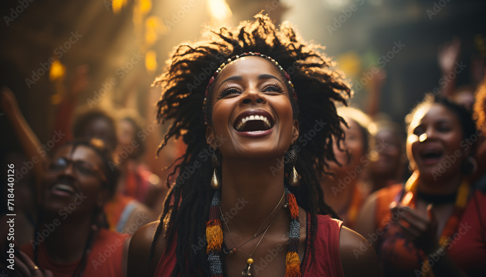 Young adults enjoying music festival, dancing and laughing generated by AI Young adults enjoying music festival, dancing and laughing generated by AI
