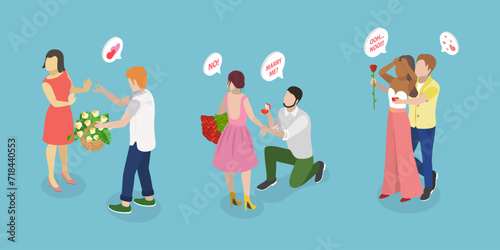 3D Isometric Flat Vector Illustration of Marriage Proposal Rejection  Wedding Refusal
