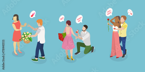 3D Isometric Flat Vector Illustration of Marriage Proposal Rejection, Wedding Refusal