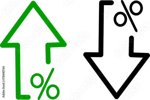 Percentage arrow up and down line icon. Percentage arrow with percent sign. Design concept for banking, credit, interest rate, finance and money sphere. Replaceable vector design.