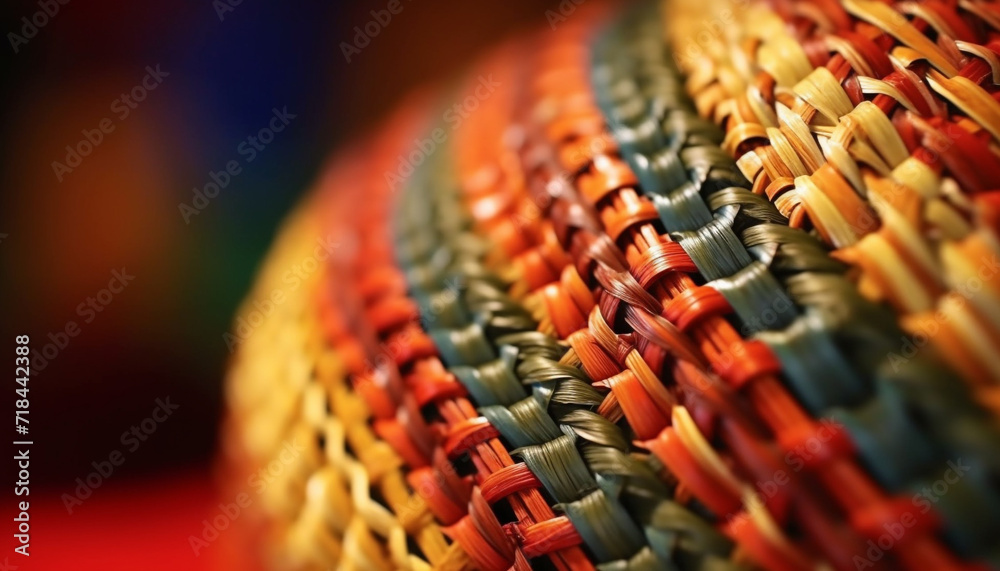 Fototapeta premium Basketball ball close up, leather stitching, selective focus, striped pattern, competitive sport generated by AI