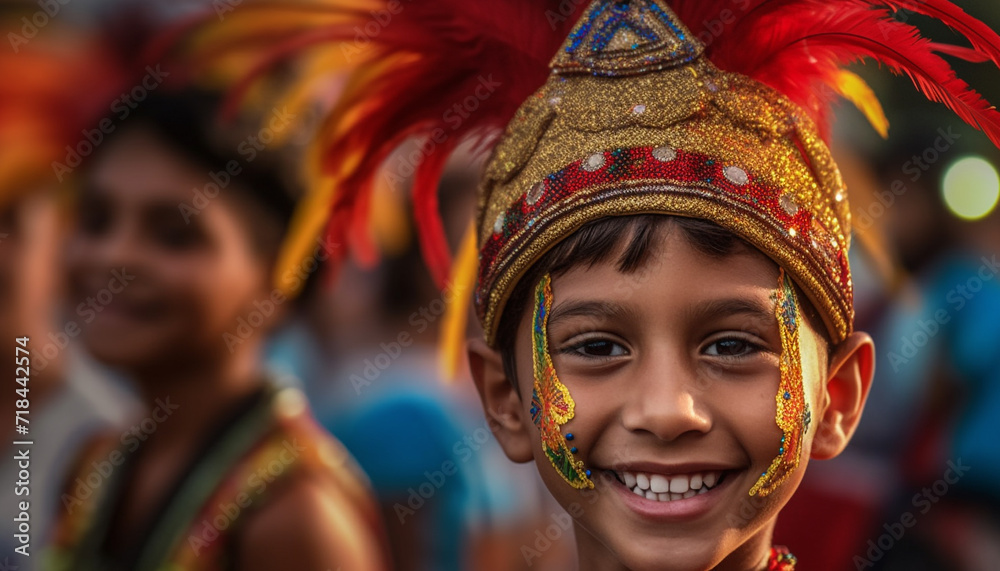 Smiling child brings happiness, fun, and joy to cultural celebration generated by AI