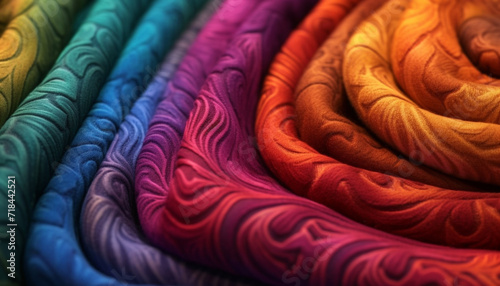 Multi colored textile pattern, close up Silk material, vibrant colors clothing design generated by AI photo