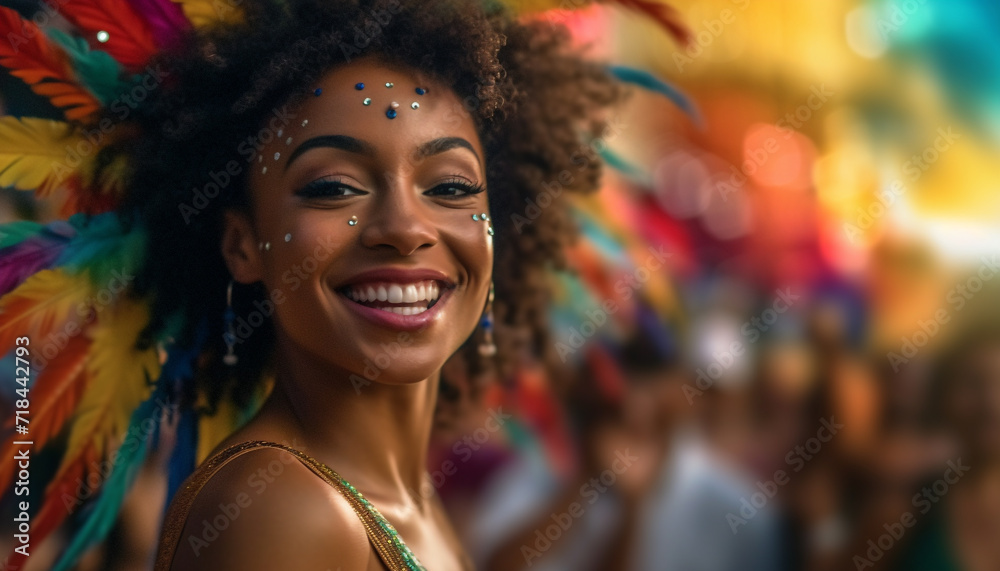 Smiling young woman, happiness in one person cheerful celebration generated by AI Smiling young woman, happiness in one person cheerful celebration generated by AI