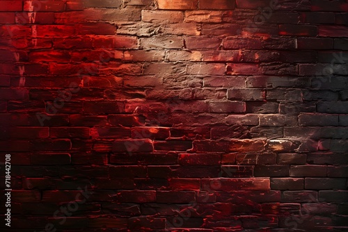 Old dark red brick wall background, wide panorama of masonry. large red brick wall texture in dark background. grunge brick wall background photo