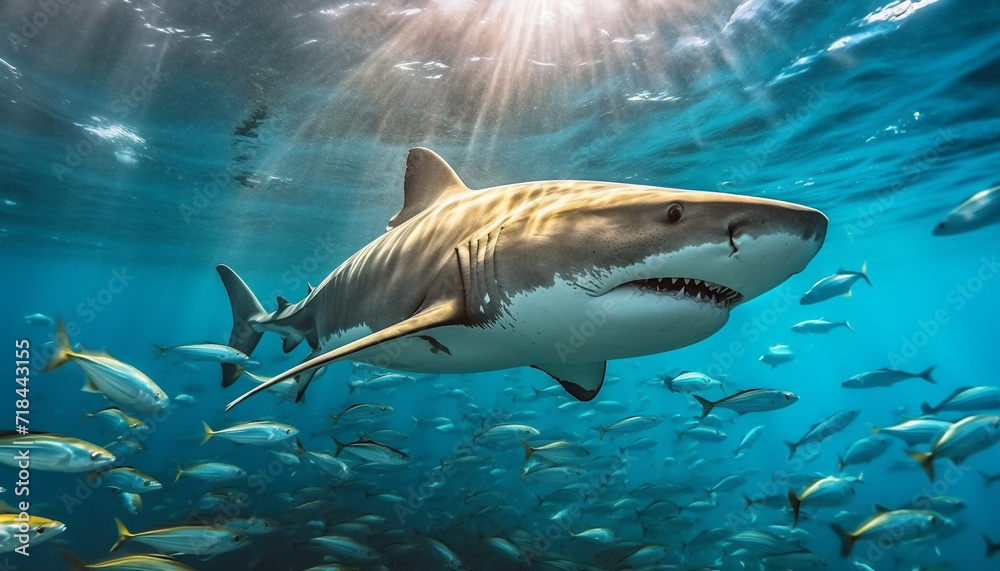 Fototapeta premium Majestic underwater adventure swimming with giant fish in tropical seas generated by AI