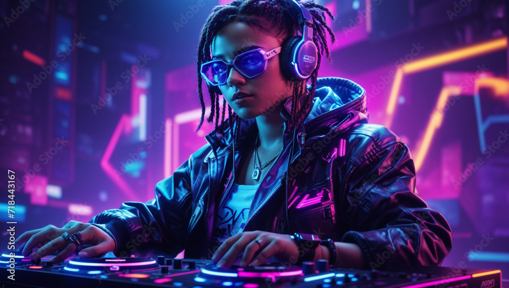 A portrait of a cyberpunk DJ inspired by Ready Player A portrait of a cyberpunk DJ inspired by Ready Player