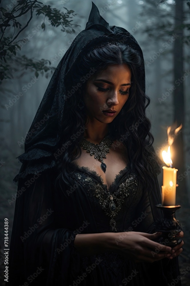 AI-Generated Portrait: Gothic Disciple of a Witch in an Enchanting Forest - Candlelit Mystique AI-Generated Portrait: Gothic Disciple of a Witch in an Enchanting Forest - Candlelit Mystique