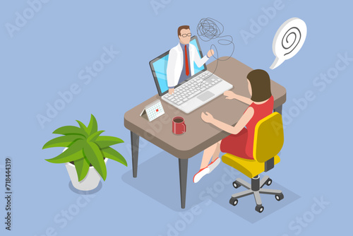 3D Isometric Flat Vector Illustration of Psychologist Online, Psychological Counseling
