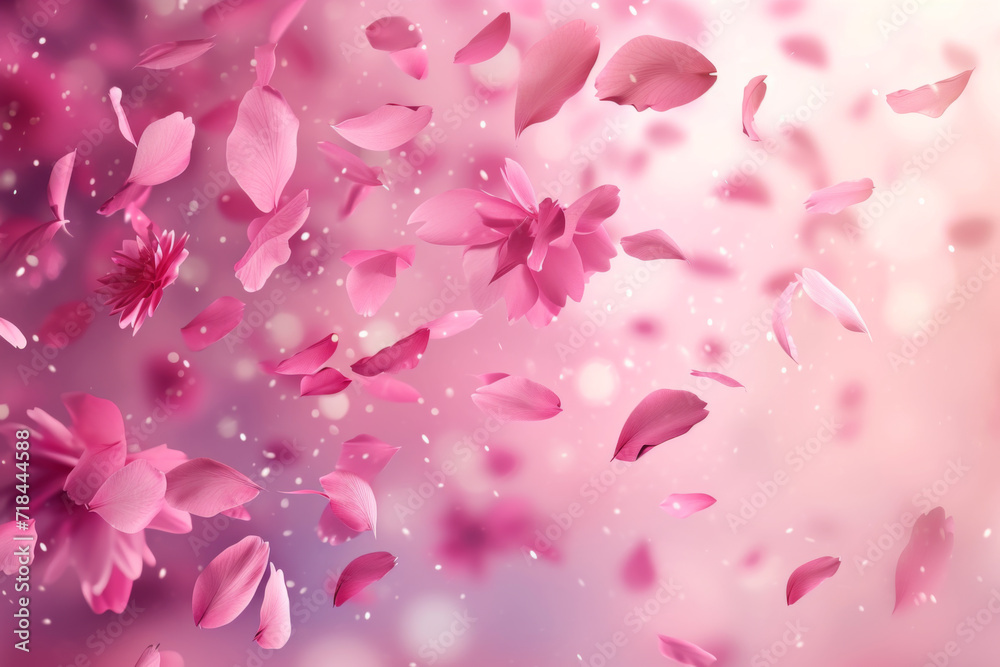 Pink sakura falling petals vector background.