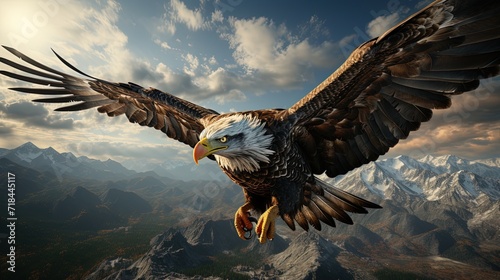 An eagle soaring in the blue sky