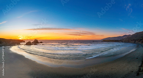 Panorama of coast  beach at sunset  sunrise