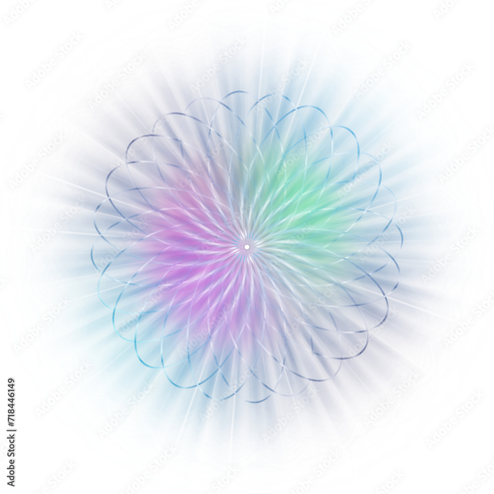Obraz premium An abstract cut out transparent iridescent star burst design element.