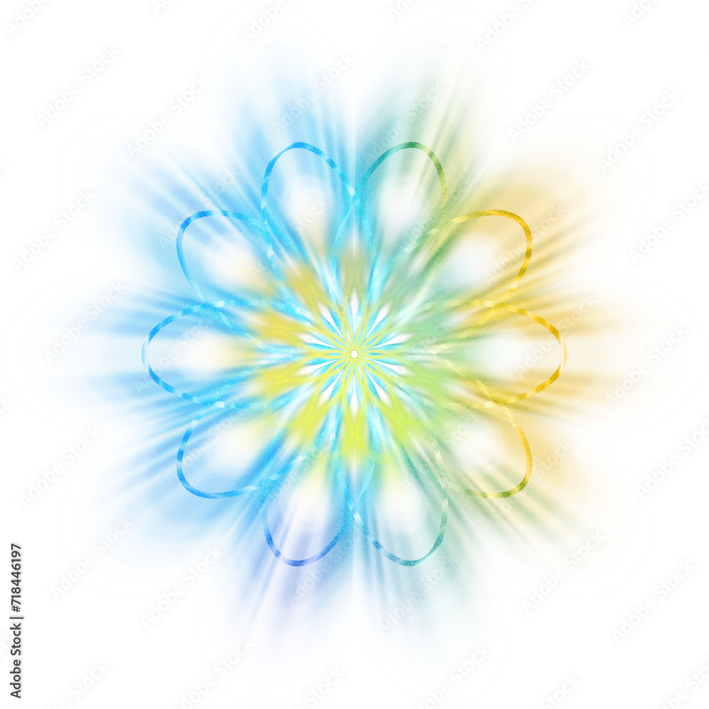 Obraz premium An abstract cut out transparent iridescent star burst design element.