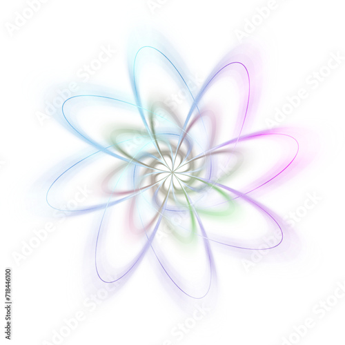 An abstract cut out transparent iridescent star burst design element.