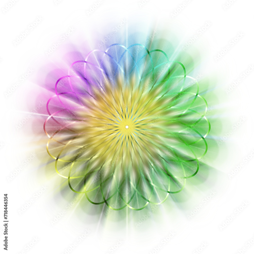 Obraz premium An abstract cut out transparent iridescent star burst design element.