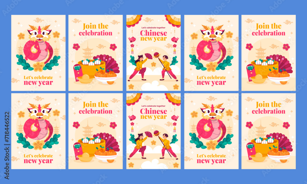 happy chinese new year 2024 vector social media stories flat design
