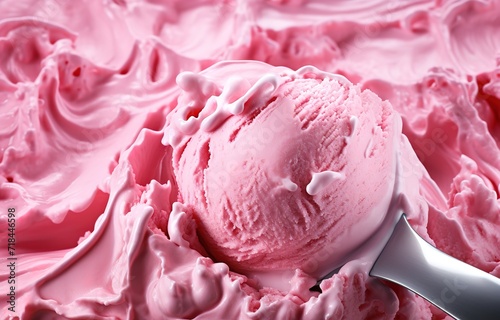 Pink ice cream with a sweet strawberry flavor that is wavy and textured. generative AI