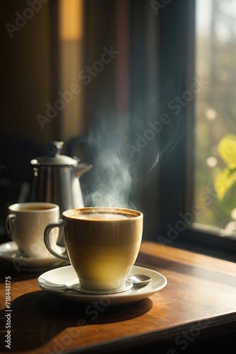 AI-Generated Morning Coffee Bliss - Aromatic Brew and Tranquil Steam