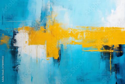 Grunge background material drawn with cool blue and yellow paint, Generative AI