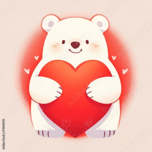 Cute polar bear holding heart. Love and romantic. Valentine   s day concept. Funny cartoon character for card  banner  poster  sticker