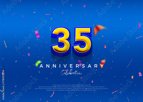 35th Anniversary  in luxurious blue. Premium vector background for greeting and celebration.