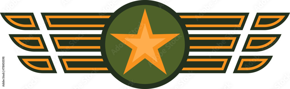 Obraz premium Military star wings emblem army air force badge. Graphic officer rank insignia symbol, airman vector illustration.