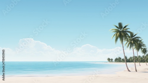 A pristine secluded beach with minimalistic palm trees against a clear sky capturing the essence of a tropical paradise  AI generated © Olive Studio