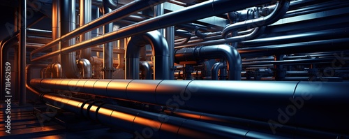 A room in the factory with large pipes. generative AI
