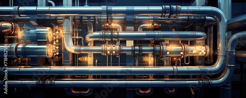 A room in the factory with large pipes. generative AI © original logo
