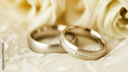 Wedding rings on delicate lace fabric