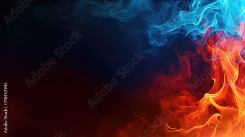 Abstract image of blue smoke and red flames on a dark background