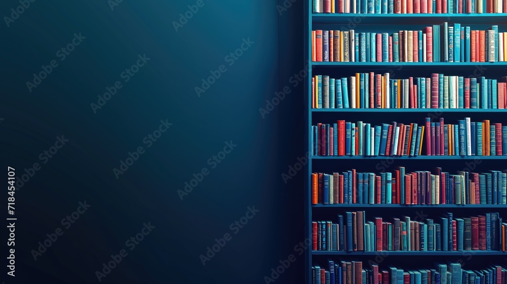Bookshelf library with colorful books - obrazy, fototapety, plakaty 