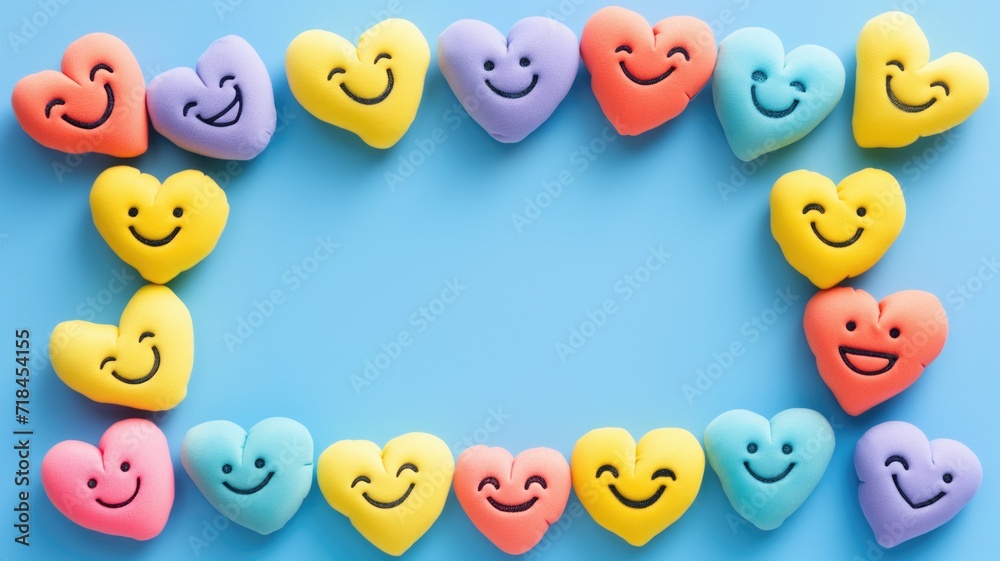 Candy hearts in a heart shape on a blue background Candy hearts in a heart shape on a blue background
