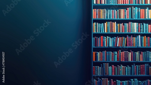 Bookshelf library with colorful books photo