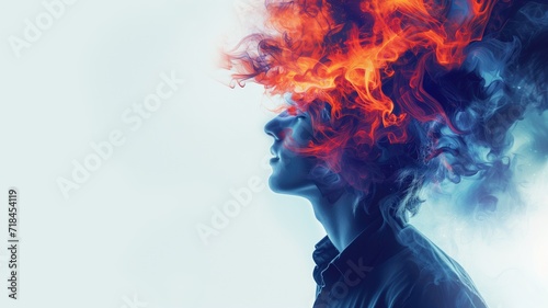 Profile with fiery hair and cool smoke