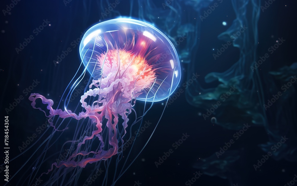 A jellyfish swimming in the ocean. generative AI A jellyfish swimming in the ocean. generative AI