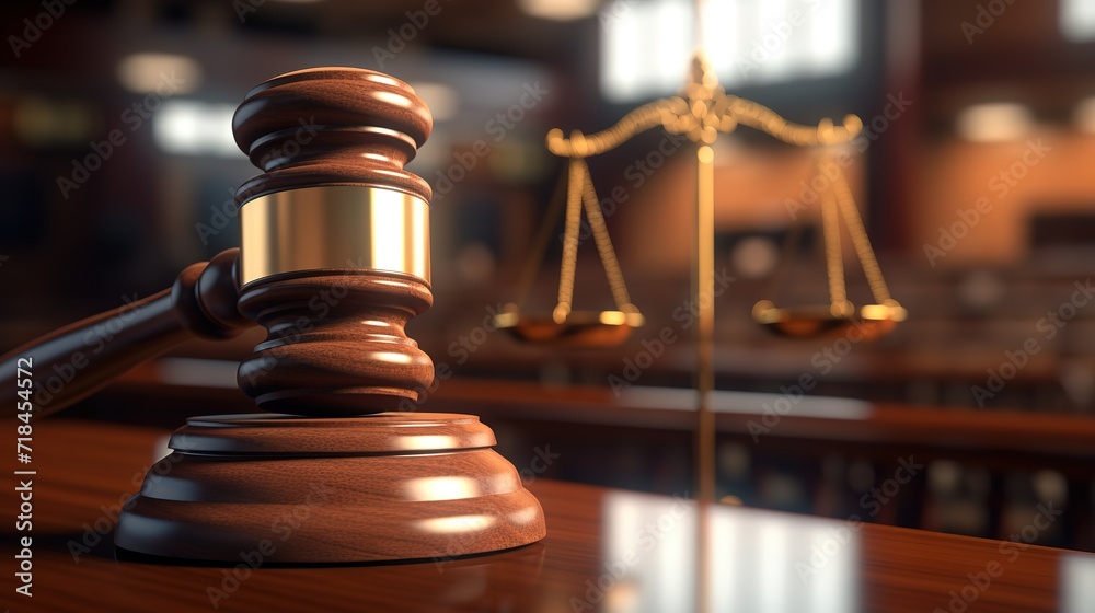 A wooden gavel was photographed inside a courthouse. generative AI A wooden gavel was photographed inside a courthouse. generative AI
