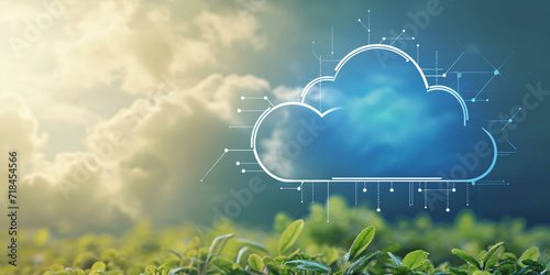Cloud icon, modern behind a natural background, data storage, network, environment 