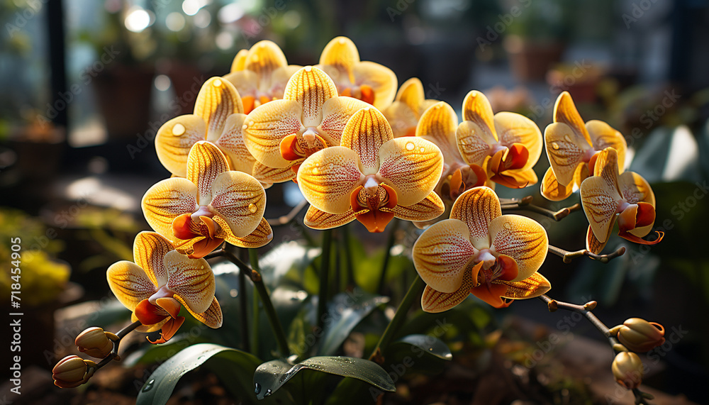 Fototapeta premium A vibrant bouquet of multi colored orchids brings elegance to nature generated by AI