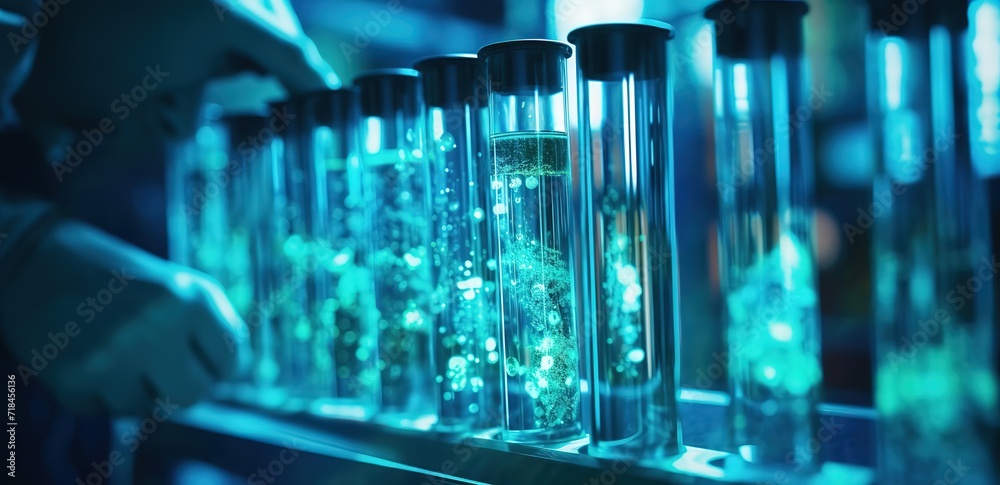 Someone who is doing research in a laboratory with green color. generative AI Someone who is doing research in a laboratory with green color. generative AI