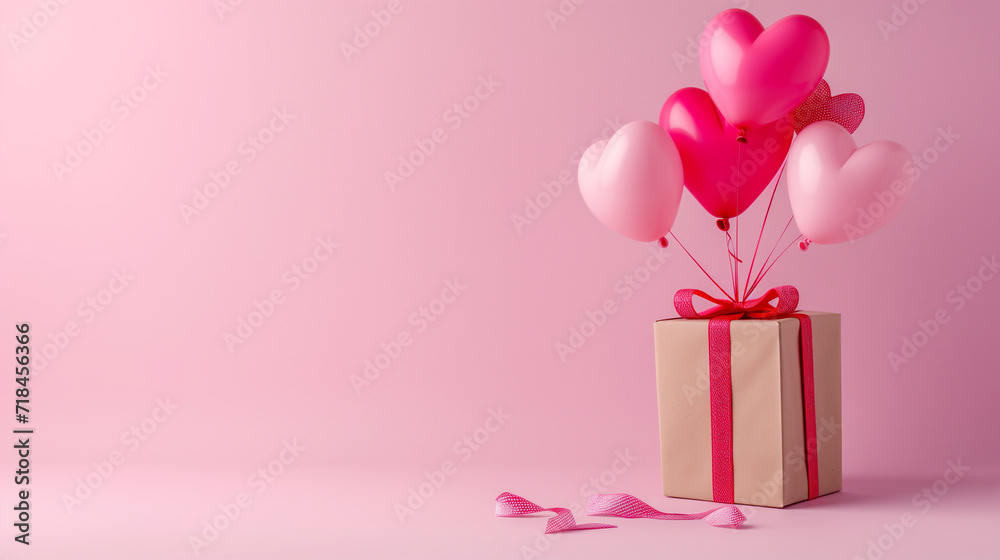 Valentines day background banner with balloons and gifts