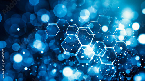Futuristic Hexagon Molecular Design in Blue: Abstract Scientific Background Illustrating Biology, Chemistry, and Digital Technology