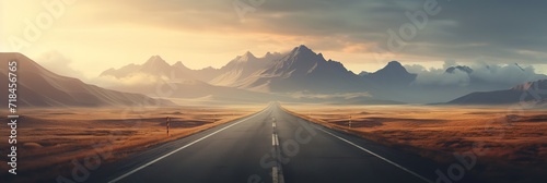 A straight road in the middle of the mountains. generative AI © original logo