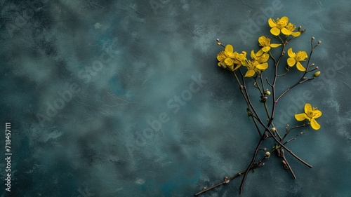 Yellow flowers arranged on a dark, textured background
