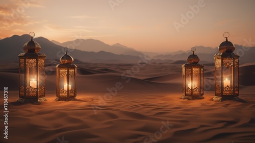 Brightly lit lanterns in the middle of the desert