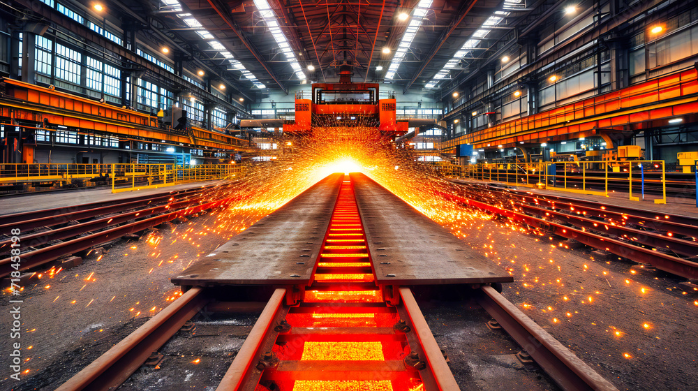 Metallurgical Factory Environment: Hot Molten Metal, Steel Production Equipment, and Industrial Manufacturing Process