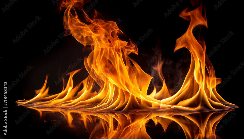 Fototapeta premium Fire flames on a black background