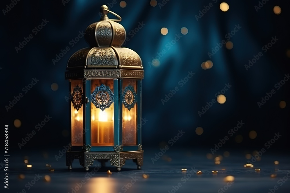 A shining lantern on a black background. generative AI A shining lantern on a black background. generative AI
