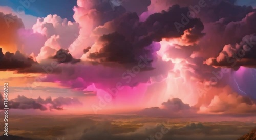 Beautifully colored thunderstorms spread in various directions photo